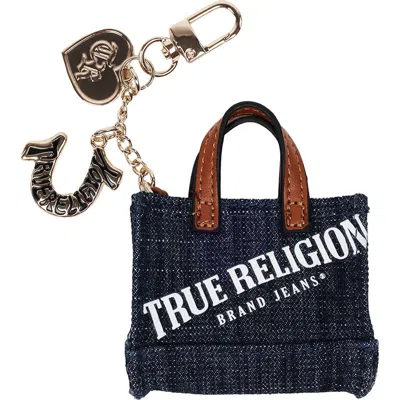 True Religion Mini Denim Tote Bag Charm In Blue