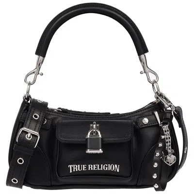 True Religion Moto Shoulder Bag With Lock Pocket Charm - Convertible Shoulder & Crossbody Purse In Black