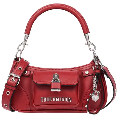 True Religion Moto Shoulder Bag With Lock Pocket Charm - Convertible Shoulder & Crossbody Purse In Red