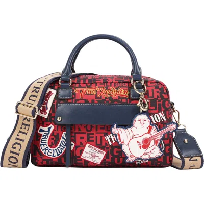 True Religion Multi Patch Graphic Faux Leather Satchel In Red