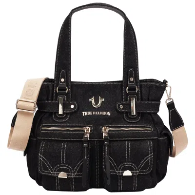 True Religion Multi Pocket Denim Cinch Tote In Black