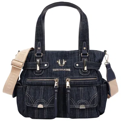 True Religion Multi Pocket Denim Cinch Tote In Blue