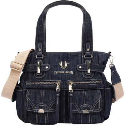 True Religion Multi Pocket Denim Tote In Dark Denim