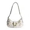 True Religion Multi Strap Denim Shoulder Bag In White