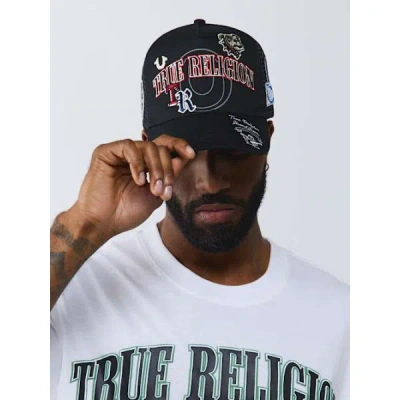 True Religion Multi-logo Trucker Hat In Black