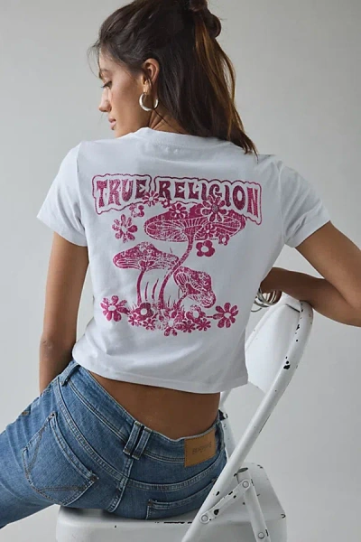 True Religion Mushroom Graphic Short Sleeve Baby Tee In White, Women's At Urban Outfitters