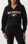 True Religion Notch Cotton Blend Crop Hoodie In Black