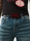 True Religion Old English Logo Buckle Belt In Black