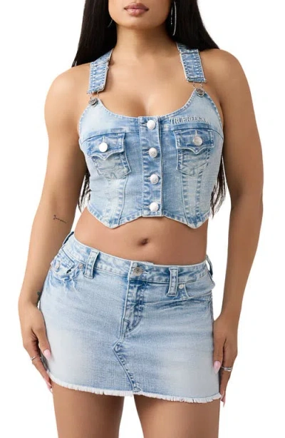 True Religion Overall Cropped Denim Top In Blue