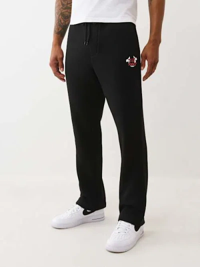 True Religion Overlay Logo Straight Leg Sweatpant In Black