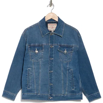 True Religion Oversize Denim Jacket In Medium Wintry