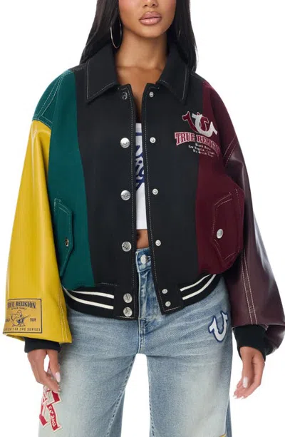 True Religion Oversize Varsity Bomber Jacket In Multi