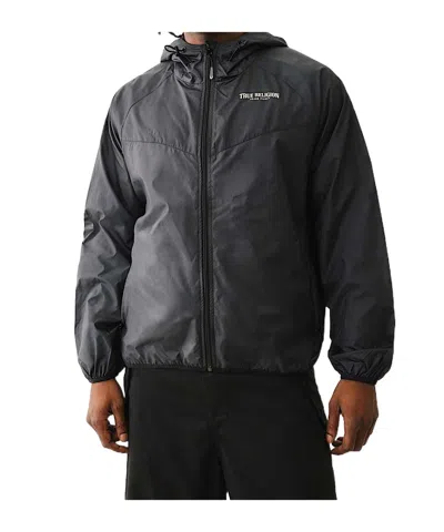 True Religion Packable Lightweight Hooded Windbreaker In Black