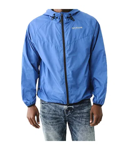True Religion Packable Lightweight Hooded Windbreaker In Blue