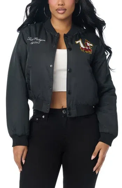 True Religion Patch Nylon Bomber Jacket In Black