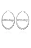 True Religion Pave & Logo Oval Hoop Earring In Metallic