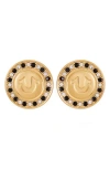 True Religion Pavé Crystal Horseshoe Button Stud Earrings In Goldtone/jet