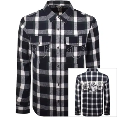 True Religion Plaid Long Sleeve Shirt Navy In Black