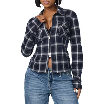 True Religion Plaid Two-way Zip Shirt In Multi