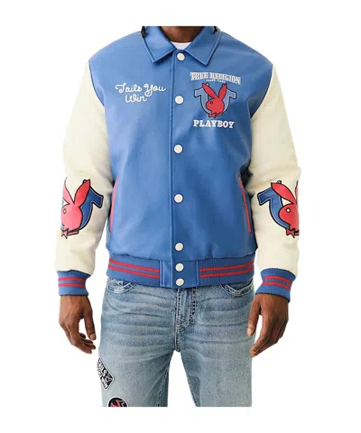 True Religion Playboy X  Bomber Varsity Jacket In Blue