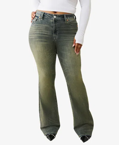 True Religion Plus Size Becca Mid-rise Bootcut Big T Flap Jeans In Green