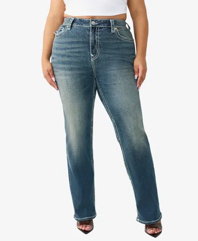 True Religion Plus Size Billie Mid-rise Straight Super T Flap Jeans In Blue
