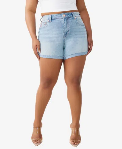 True Religion Plus Size Jennie Mid-rise Big T-shorts In Blue