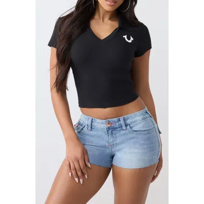 True Religion Polo Ribbed Deep V Tee In Black