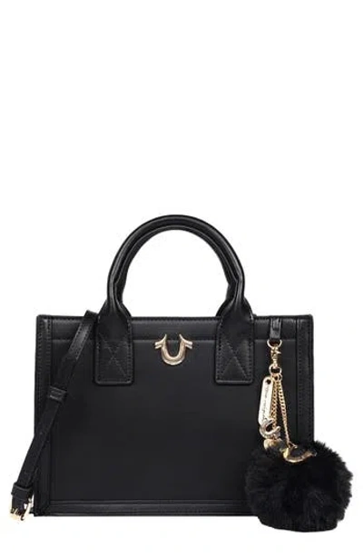 True Religion Pompom Keychain Horseshoe Tote Bag In Black