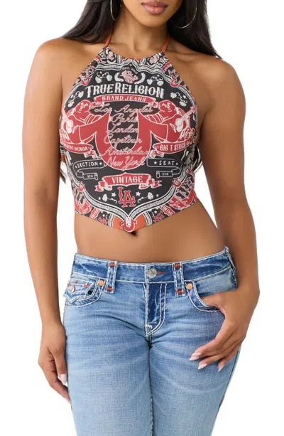 True Religion Printed Buddha Halter Scarf Top In Multi