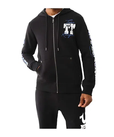 True Religion Puff Print Logo Zip Hoodie In Black