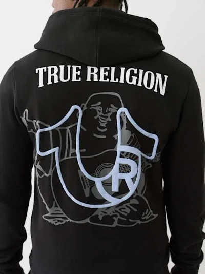 True Religion Puff Print Logo Zip Hoodie In Black