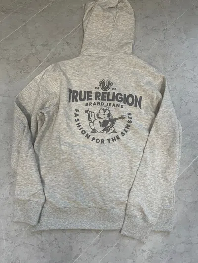 Pre-owned True Religion Puff Print Zip Up Hoodie In Grey