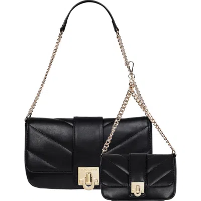 True Religion Quilted Flap Shoulder Bag & Mini Bag Set In Black