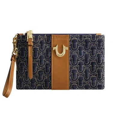 True Religion Quilted Horseshoe Wristlet Pouch In Blue