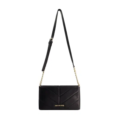 True Religion Quilted Logo Placqu Flap Bag In Black