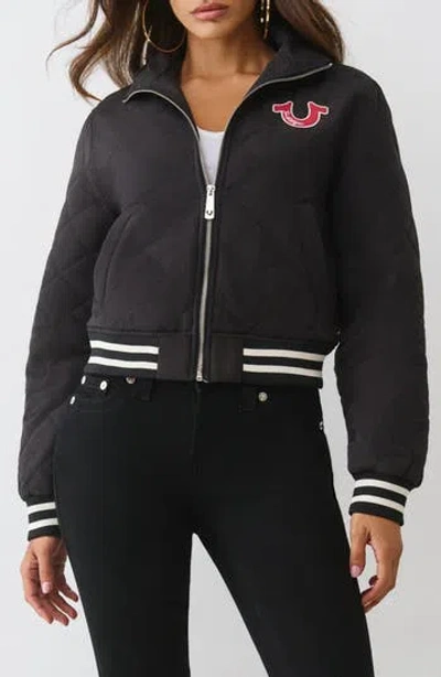 True Religion Quilted Logo Zip Jacket In Black