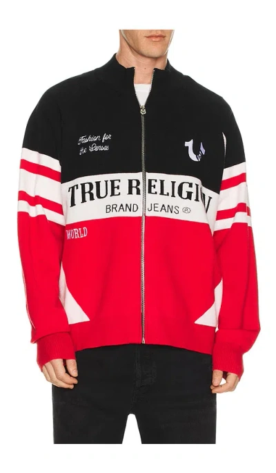 True Religion Racing Raglan Zip Sweater In Multi