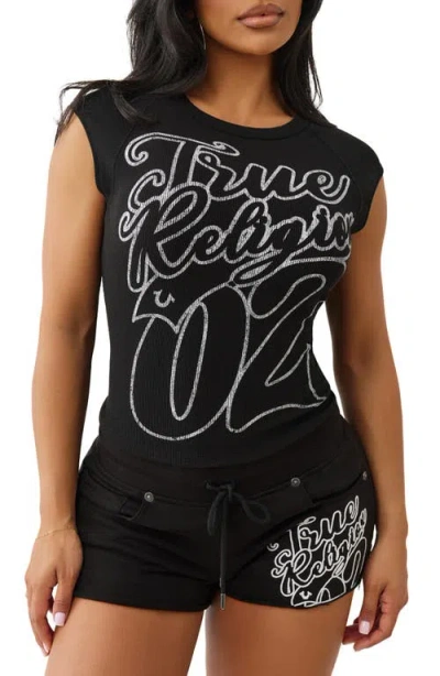 True Religion Raglan Sleeve Rib Graphic T-shirt In Black