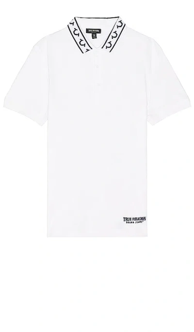 True Religion Relaxed Branded Collar Polo In Optic White