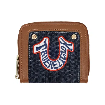 True Religion Retro Horseshoe Small Denim Zip-around Wallet In Blue