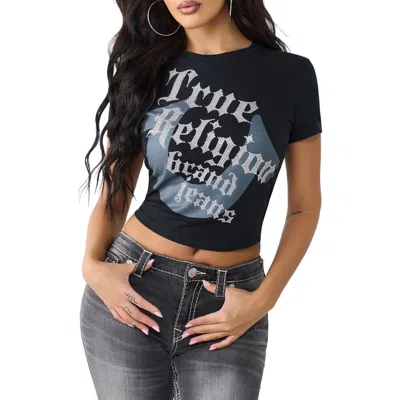 True Religion Rhinestone Graphic Stretch Cotton Baby Tee In Black
