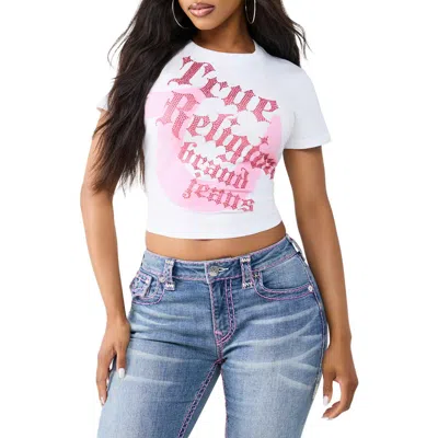True Religion Rhinestone Graphic Stretch Cotton Baby Tee In White