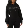True Religion Rhinestone Logo Crop Hoodie In Black