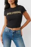 True Religion Rib Sequin Lettuce Edge T-shirt In Black