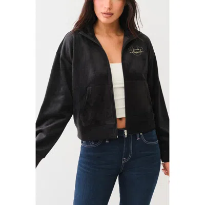 True Religion Rib Velour Zip Jacket In Black