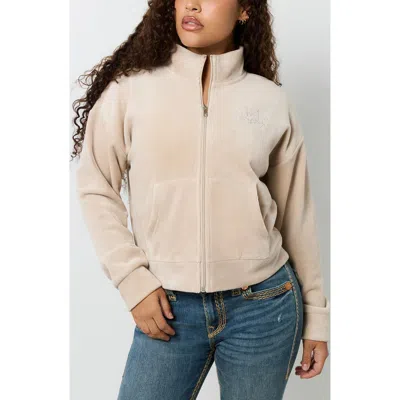 True Religion Rib Velour Zip Jacket In Neutral
