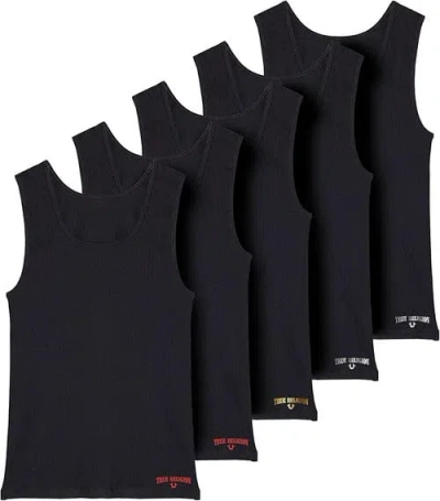 True Religion Ribbed Cotton Tank Top Pack Of 5 In Black
