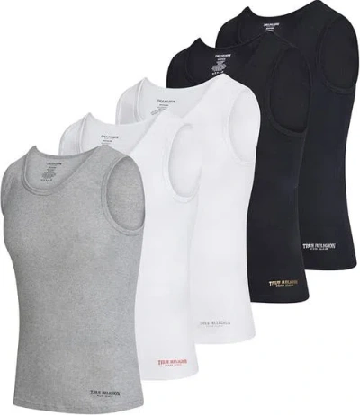 True Religion Ribbed Cotton Tank Top Pack Of 5 In Multi