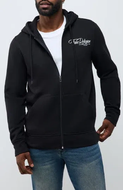 True Religion Ribbon Sketch Full Zip Hoodie In Jet Black